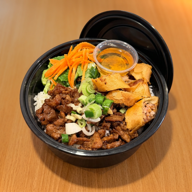 Grilled Pork & Egg Roll Rice Bowl.